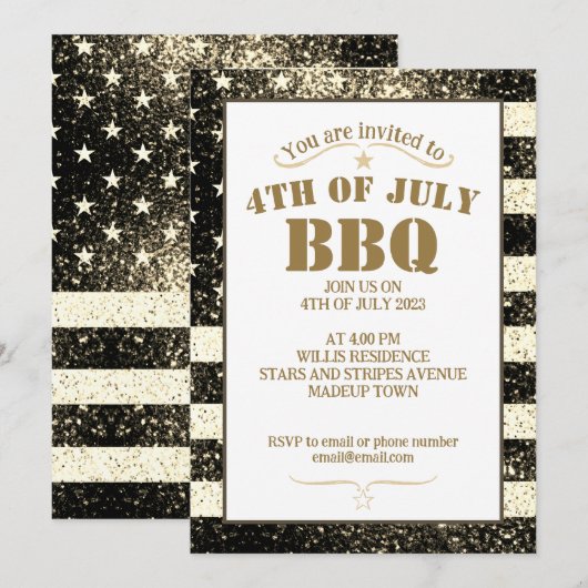 USA vlag gouden sepia schittert 4th juli BBQ feest Kaart (Voorkant / Achterkant)