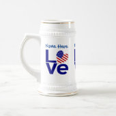 USA Vlag Hart Blauw LIEFDE Gepersonaliseerd Bierpul (Links)