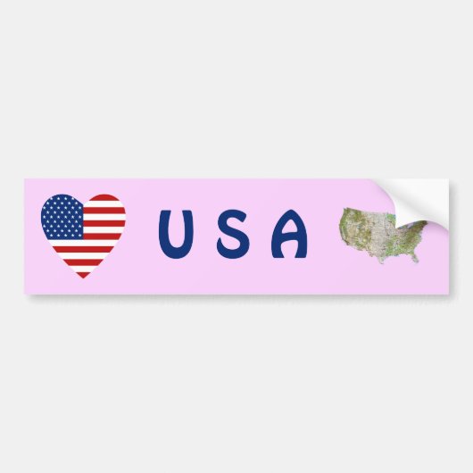 USA Vlag Hart + Landkaart Bumpersticker (Voorkant)