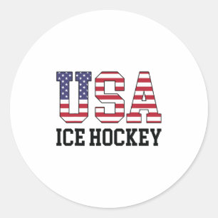 Usa Vlag Hockey Speler - Amerikaans Usa IJshockey Ronde Sticker