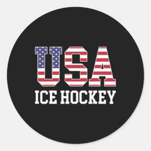 Usa Vlag Hockey Speler - Amerikaans Usa IJshockey Ronde Sticker