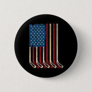 Usa Vlag Hockeysticks Patriotische Jeugd IJshockey Ronde Button 5,7 Cm