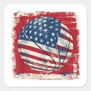 USA Vlag Juli 4 Basketbal Vierkante Sticker