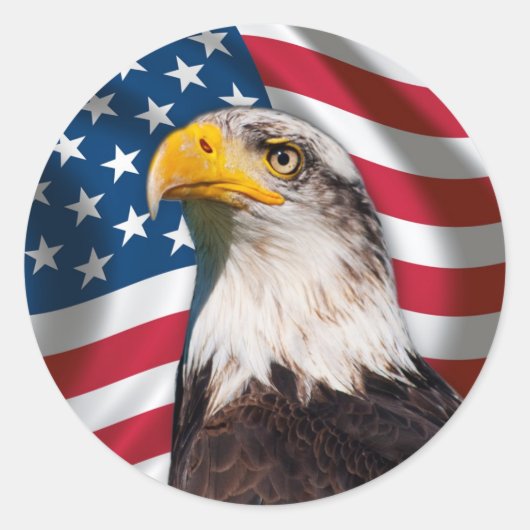 USA Vlag met Bald Eagle Ronde Sticker (Voorkant)