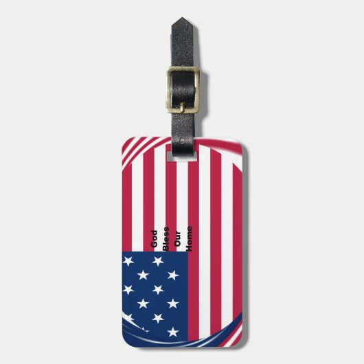 USA vlag met God Zegen ons Home tekst kunst ontwer Bagagelabel (Voorkant verticaal)