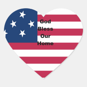 USA vlag met God Zegen ons Home tekst kunst ontwer Hart Sticker