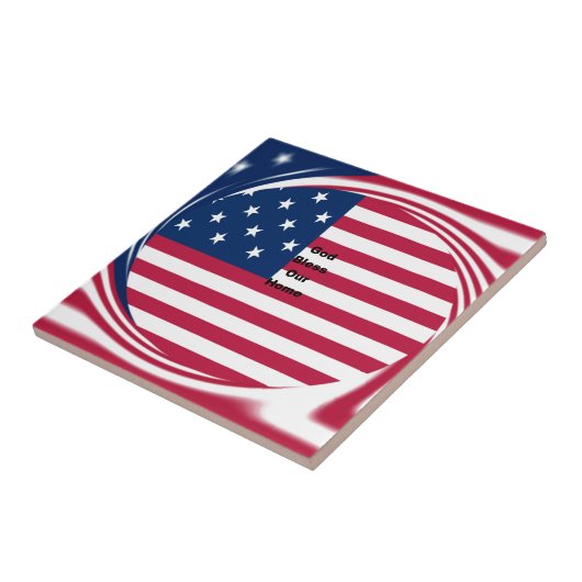 USA vlag met God Zegen ons Home tekst kunst ontwer Tegeltje (Zijkant)