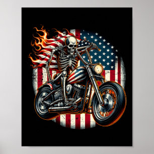 Usa Vlag Motorfiets Skelet Biker 4 juli Amerikaan Poster