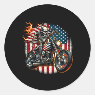Usa Vlag Motorfiets Skelet Biker 4 juli Amerikaan Ronde Sticker