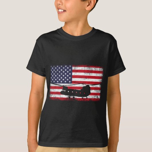 USA Vlag Patriottische CH-47 Chinook Helikopter Le T-shirt (Voorkant)