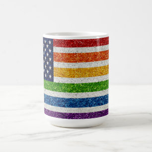 USA Vlag - Regenboog Glitter (Stijl) Strepen Koffiemok