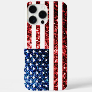 USA vlag rood blauw faux sparkles bling iPhone 16 Pro Max Hoesje