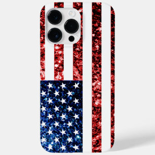 USA vlag rood blauw faux sparkles bling Case-Mate iPhone 14 Pro Max Hoesje