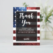 USA vlag rood blauw sparkles Sweet 16 Script Bedankkaart (Staand voorkant)