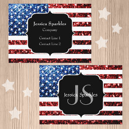 USA vlag rood en blauw glinstert glitters Monogram Visitekaartje