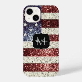 USA vlag rood goud blauw rustieke sparkles Monogra iPhone 14 Hoesje
