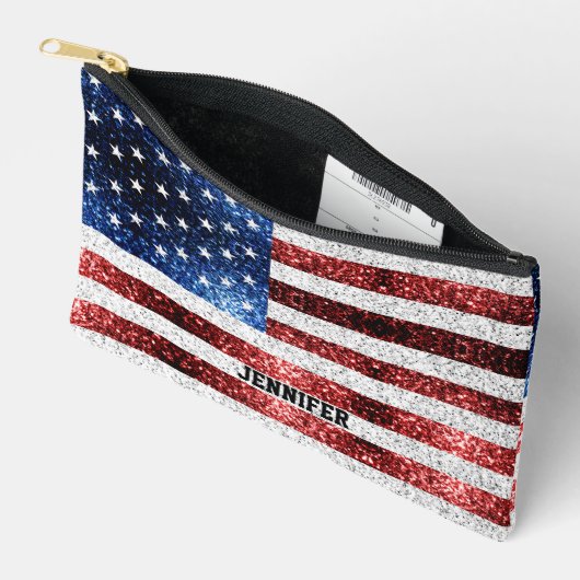USA vlag rood wit blauw sparkles Custom naam Etui (Open)