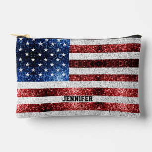 USA vlag rood wit blauw sparkles Custom naam Etui