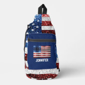 USA vlag rood wit blauw sparkles Custom naam Sling Bag (Voorkant)