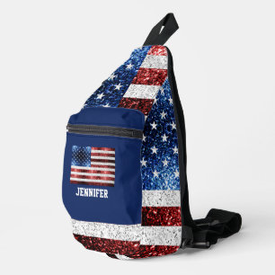 USA vlag rood wit blauw sparkles Custom naam Sling Bag