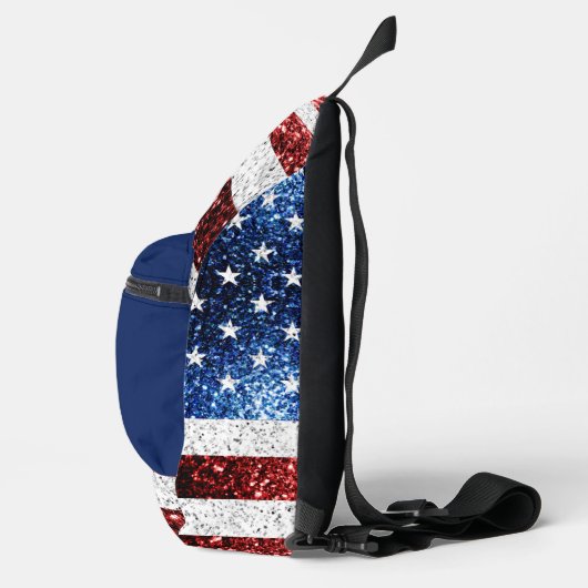 USA vlag rood wit blauw sparkles Custom naam Sling Bag (Rechts)