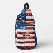 USA vlag rood wit blauw sparkles Custom naam Sling Bag (Voorkant)