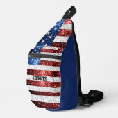 USA vlag rood wit blauw sparkles Custom naam Sling Bag (Rechterhoek)