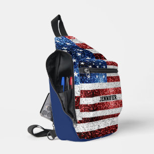 USA vlag rood wit blauw sparkles Custom naam Sling Bag