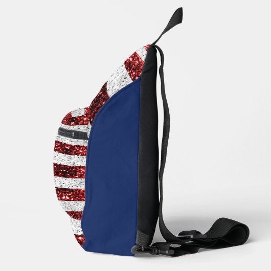 USA vlag rood wit blauw sparkles Custom naam Sling Bag (Rechts)