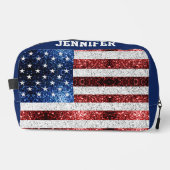 USA vlag rood wit blauw sparkles Custom naam Toilettasje (Voorkant)