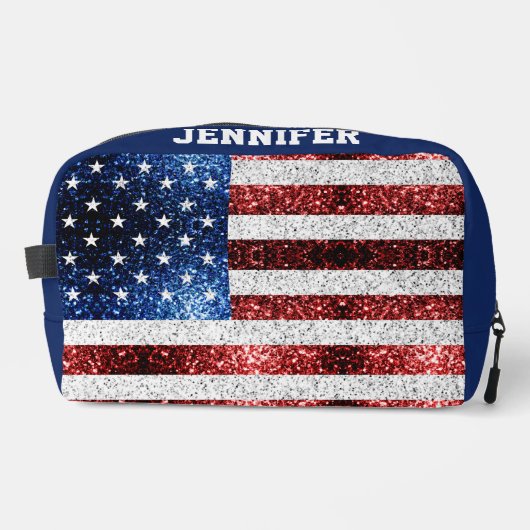 USA vlag rood wit blauw sparkles Custom naam Toilettasje (Voorkant)