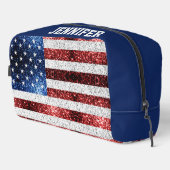 USA vlag rood wit blauw sparkles Custom naam Toilettasje (Rechterhoek)