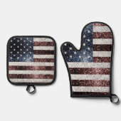 USA vlag rustieke faux sparkle patriottische bling Ovenwant & Pannenlap Set (Voorkant)