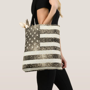 USA vlag rustieke sepia gouden faux fonkels glitte Tote Bag