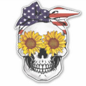 USA Vlag Schedel Zonnebloem Ogen Haar Bandana Sticker (Voorkant)