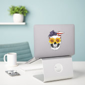USA Vlag Schedel Zonnebloem Ogen Haar Bandana Sticker (Laptop op bureau)