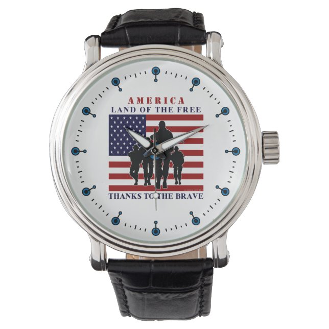 USA Vlag Soldaten Land van Gratis Horloge (Voorkant)