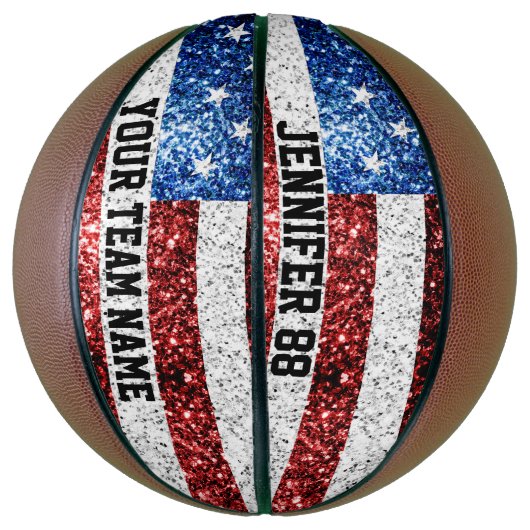 USA vlag sprankelt bling Aangepaste naam en uw tea Basketbal (Verticaal)