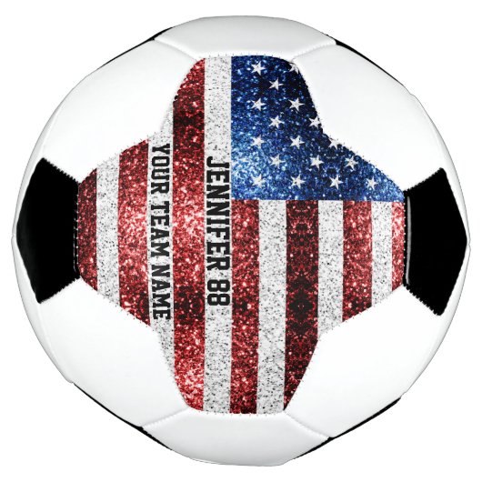 USA vlag sprankelt bling Aangepaste naam en uw tea Voetbal (Gedraaid)