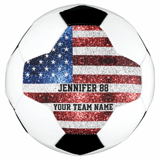 USA vlag sprankelt bling Aangepaste naam en uw tea Voetbal (Voorkant)