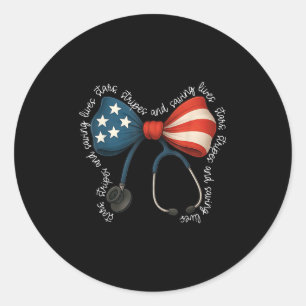 USA Vlag Stethoscoop Coquette Boog 4th of July RN Ronde Sticker