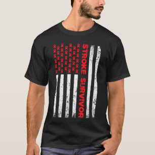 USA Vlag Stroke Overlevende Bewustzijn Rode Lint V T-shirt