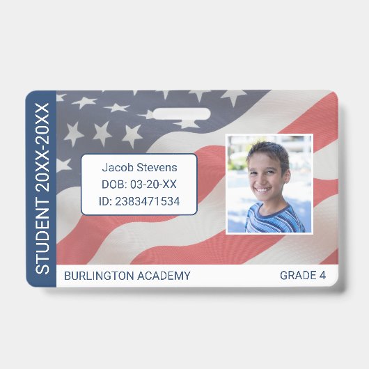 USA Vlag Student ID Homeschool of Privé School Badge (Voorzijde)
