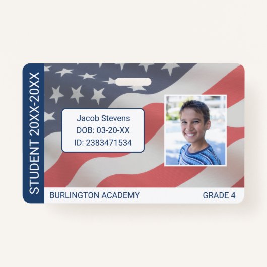 USA Vlag Student ID Homeschool of Privé School Badge (Voorkant)