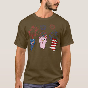 USA Vlag Varken Vuurwerk Patriottisch 4 juli  T-shirt