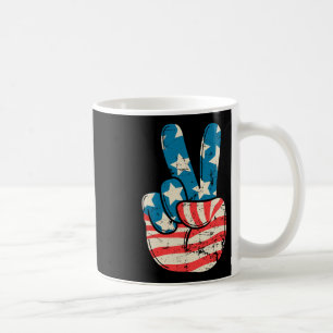 Usa Vlag Vredesteken Hand 4e Juli Patriottische Ma Koffiemok