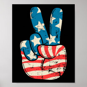 Usa Vlag Vredesteken Hand 4e Juli Patriottische Ma Poster