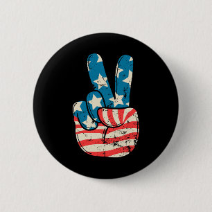 Usa Vlag Vredesteken Hand 4e Juli Patriottische Ma Ronde Button 5,7 Cm