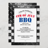 USA vlag Zwart Wit sprankelt 4th Juli BBQ feest Kaart (Voorkant / Achterkant)