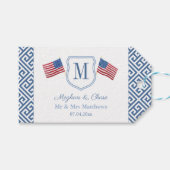 USA Vlaggen Patriottisch Monogram Crest Trouwdouch Cadeaulabel (Voorkant (Horizontaal))